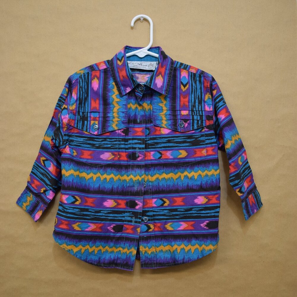 Adobe Rose Colorful Aztec/Tribal Print Western Button-Up Shirt – Size 5